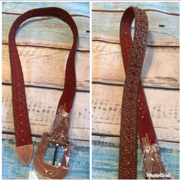 Womens Western Leather Belt Buckle Studded Cowgirl Brown Size Large - Picture 9 of 12